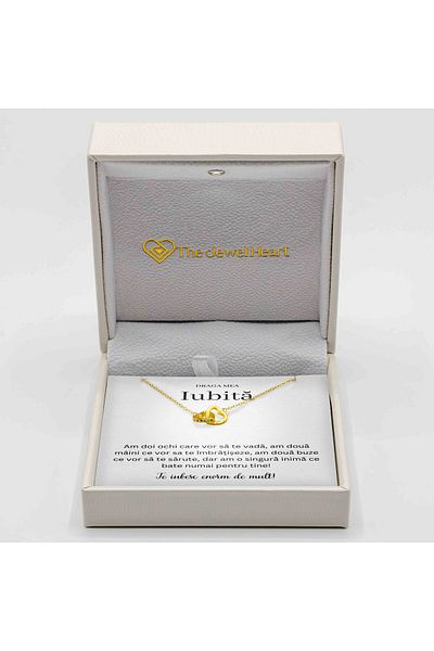 The Jewel Heart Bijuterie Romantică Pentru Iubită – Colier Argint 925 Placat cu Aur, Cu Mesaj și Cutie Cu LED