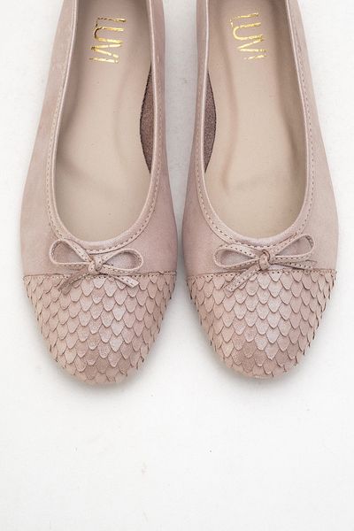 LuviShoes 02 Dark Beige Glitter Genuine Leather Women's Ballerina Shoes
