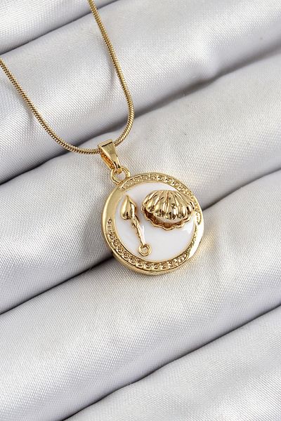 Clariss 316L Steel Chain White Enamel Artistic Portrait Oyster Model Gold Color Women's Necklace