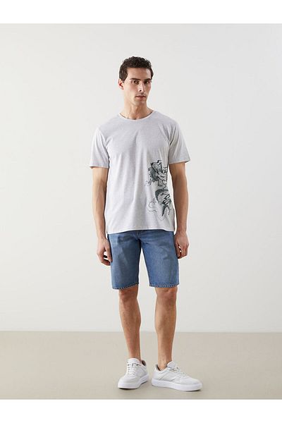 LC Waikiki New Season Crew Neck εμπριμέ χτενισμένο βαμβακερό ανδρικό Tisort - S5JI75Z8