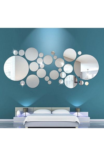 OEM Set of 30 Decorative Acrylic Glass Mirrors, for interior design, round model, Silver