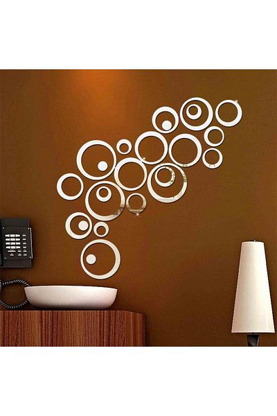 OEM Set de 24 de oglinzi rotunde acrilice, autoadezive, diverse dimensiuni, argintii