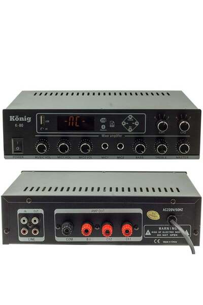 Powermaster König K-80 80W USB-SD-Bluetooth Destekli 2 Bölgeli Trafolu Mixer Anfi
