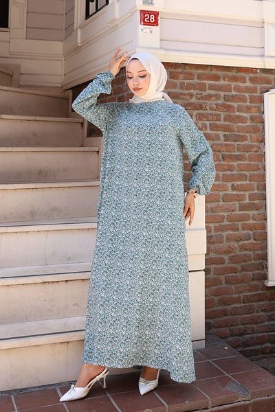 Moda MSK Φόρεμα βισκόζης με μοτίβο λουλουδιών νεροπράσινο