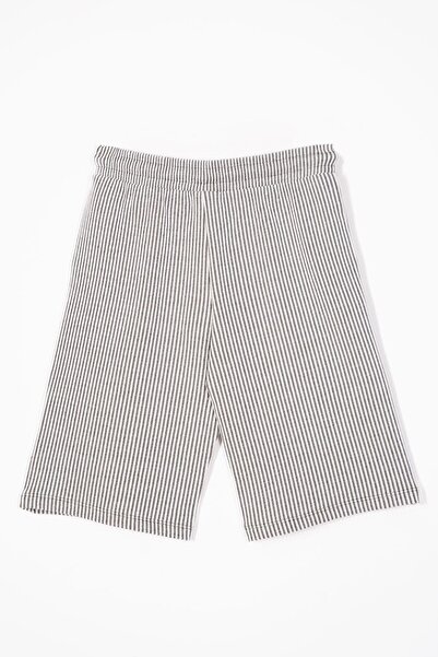 zepkids Elastic Waist Pocket Detailed Striped Khaki Color Boy's Shorts