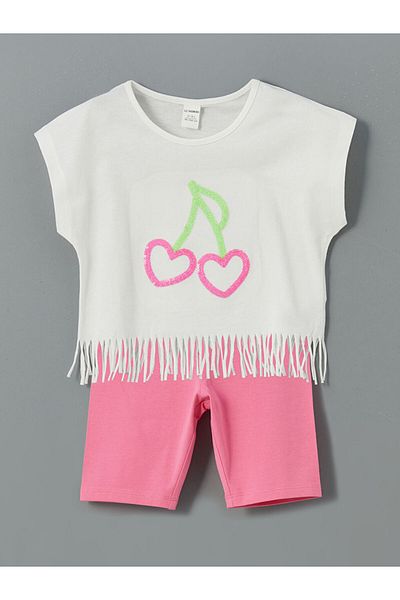 LC Waikiki New Season Heart Embroidered Girls' T-Shirt and Leggings 2-Piece Set - S5Hd81Z1