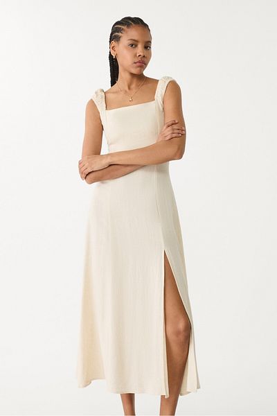 Stradivarius Flowing linen blend maxi dress with crossed back