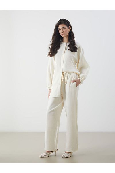 LC Waikiki New Season Elastic Waist Wide Leg Muslin Women's Trousers - S5M279Z8