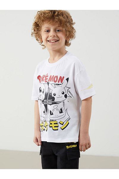LC Waikiki White Pokemon Printed Boys' T-Shirt and Shorts 2-Piece