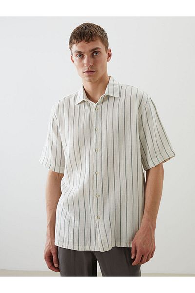 LC Waikiki New Season Regular Fit Short Sleeve Striped Muslin Men's Shirt - S5Pl13Z8