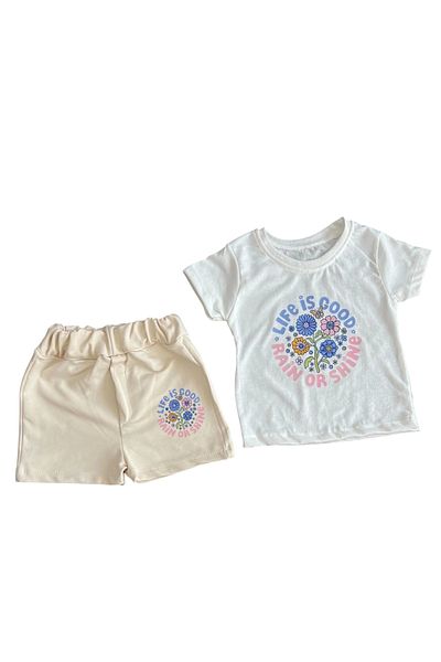 Hafez Kids Summer Shorts Floral Life Is Good Printed T-Shirt Girls Double Set