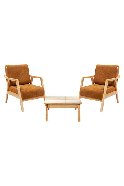 Zem Favela Bohem Çay Seti Natürel Ahşap, Hardal (2 ADET TEKLİ BERJER 1 ADET S...