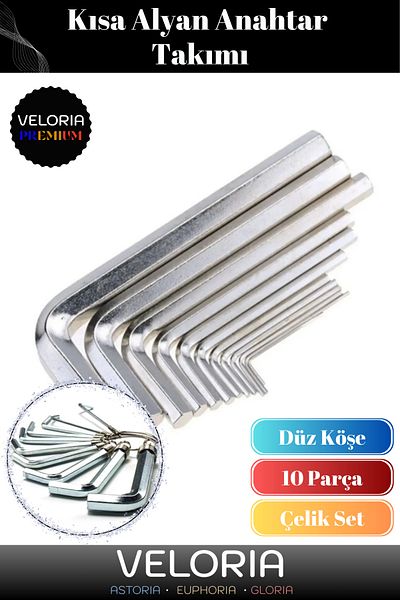Veloria Premium Series Repair Master Apprentice Distorted Screw Short Flat Corner 10-Piece Steel Allen Key Set