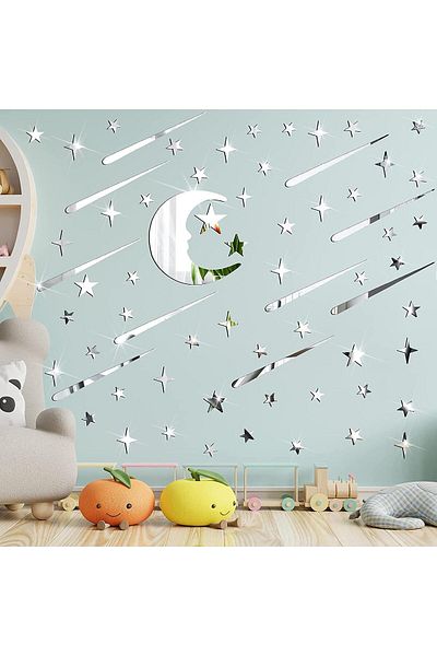 OEM Set de oglinzi decorative autoadezive acrilice cu cer nocturn, stele căzătoare 3D și lună, MyStyle