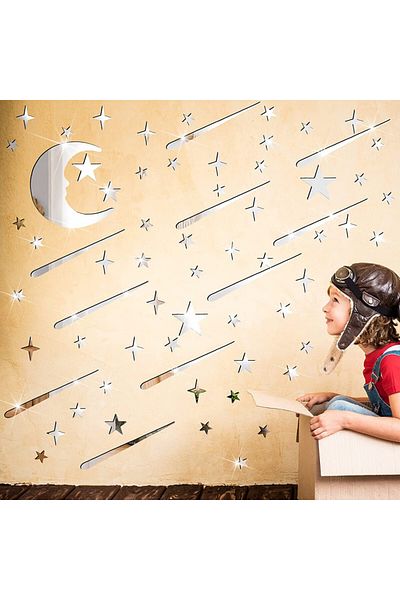 OEM Decorative acrylic mirrors self-adhesive night sky 3D stars and moon 216 pcs/set