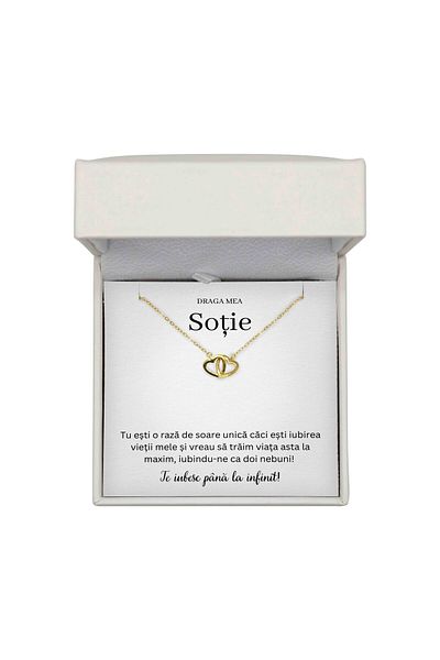 The Jewel Heart Colier Aurit 14K Pentru Soție – Argint 925, Cu Mesaj De Iubire și Cutie Premium Cu Lumină LED