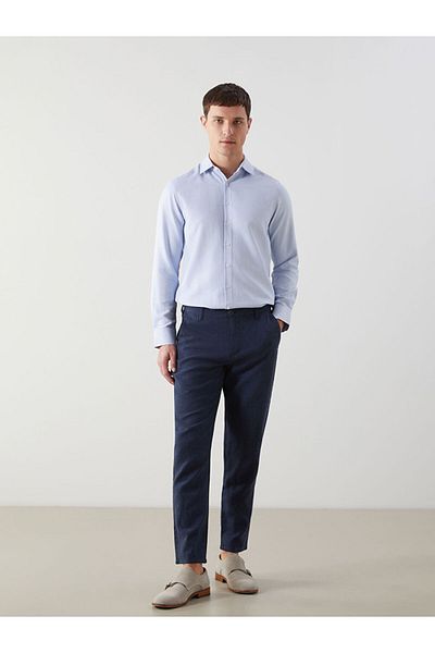 LC Waikiki Navy Blue Standard Fit Linen Blend Men's Chino Trousers