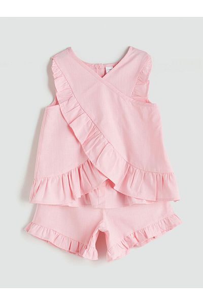 LC Waikiki New Season Crew Neck Basic Girls Blouse and Shorts 2-Piece Set - S5Pu74Z1