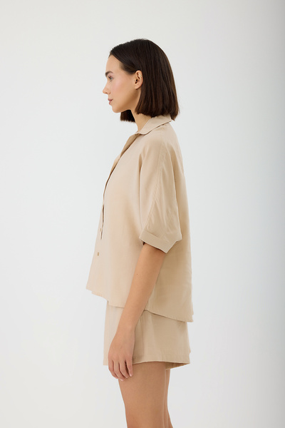 SEVİLEN Bat Sleeve Short Sleeve Modal Shirt