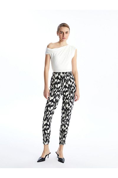 LC Waikiki New Season Patterned Women's Trousers with Elastic Waist - S5Df74Z8