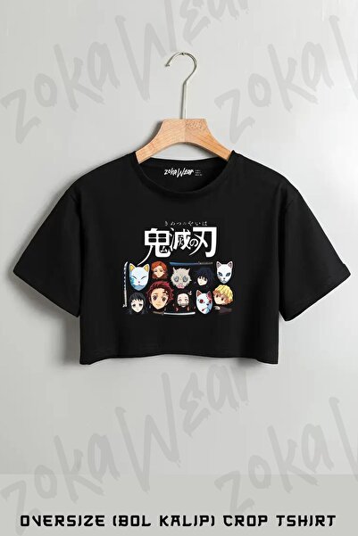 ZOKAWEAR Demon Slayer, Demon Slayer, Tricou crop oversize imprimat cu personaje