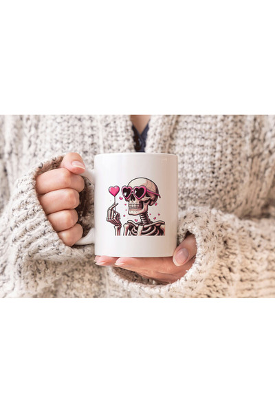 MODA كوب بورسلين هدية مع حزام هيكل عظمي وردي