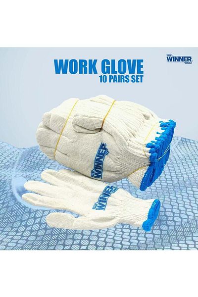 WINNER 10-Pack Cotton-Polyester Blend Work Gloves by WINNER Tools - Durable, Comfortable, and Washable for