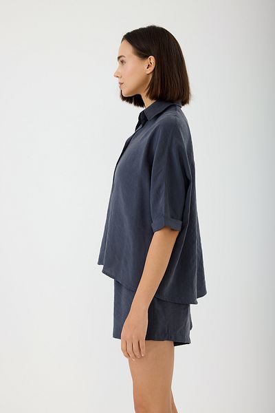 SEVİLEN Bat Sleeve Short Sleeve Modal Shirt