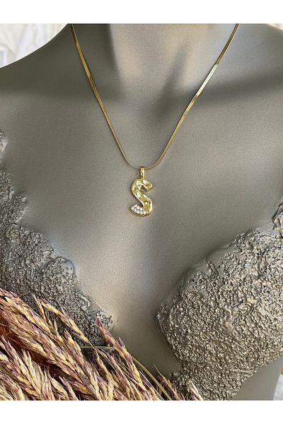 Lucios S Letter Stainless Steel Necklace 40+5 cm