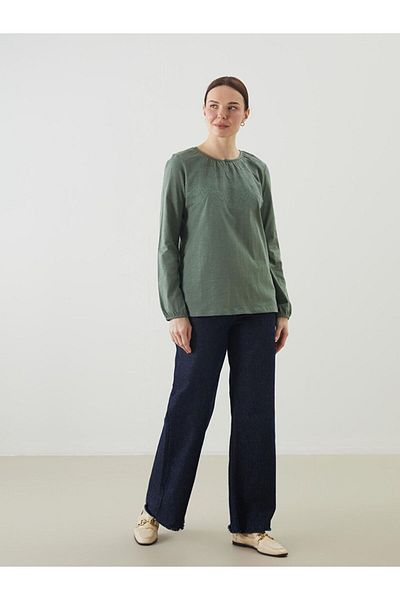 LC Waikiki Grace Green Crew Neck Embroidered Women's T-Shirt