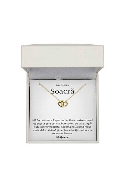 The Jewel Heart Colier Cadou Deosebit Pentru Soacră – Aur 14K Pe Argint 925, Cu Mesaj De Recunoștință, Cutie LED