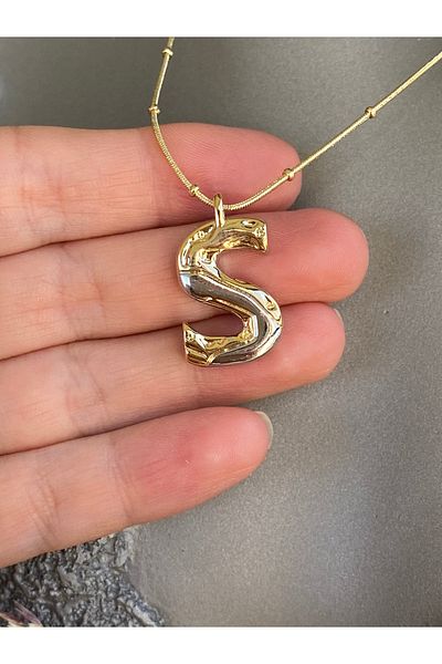 Lucios S Letter Stainless Steel Necklace 40+5 cm