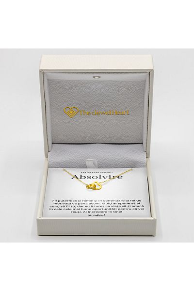 The Jewel Heart Colier Cadou Absolvire Argint 925 Cu Mesaj Emoționant, Cutie LED Premium, Placat cu Aur 14K