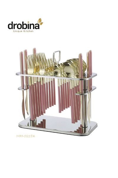 drobina Dropina 30-Piece Stainless Steel Spoon Set with Stand, Rose Gold
