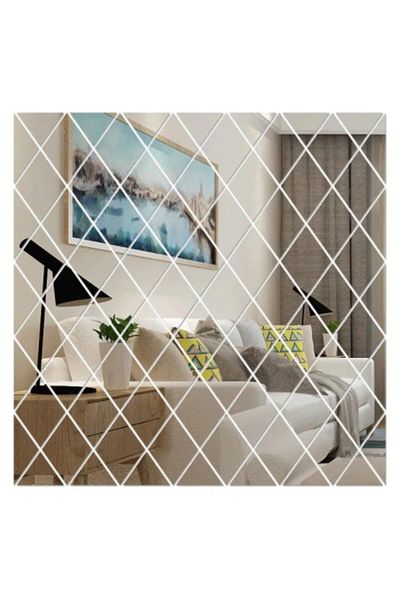 OEM Set de 58 de oglinzi decorative acrilice autoadezive, model romb, dimensiune 100 cm x 100 cm