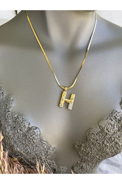 Lucios H Letter Stainless Steel Necklace 40+5 cm