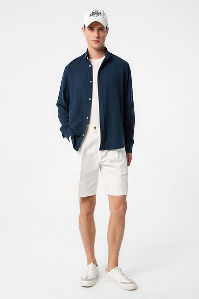 Antioch Navy Blue Linen Blend Collar Buttoned Men's Shirt