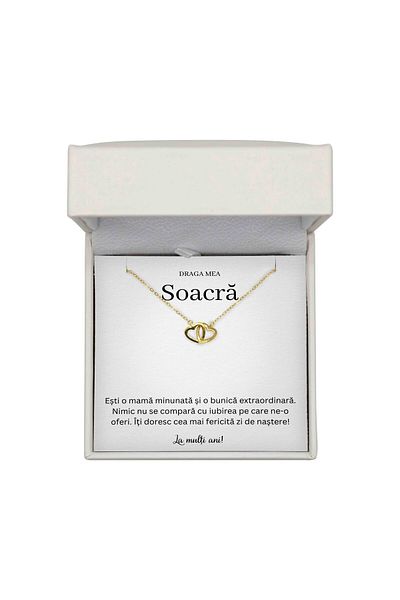 The Jewel Heart Colier Cadou Argint 925 Cu Mesaj Pentru Soacră, Cutie LED Premium, Placat cu Aur 14K