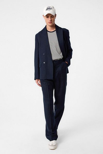 Antioch Navy Blue Relax Fit Linen Blended Men's Blazer Jacket
