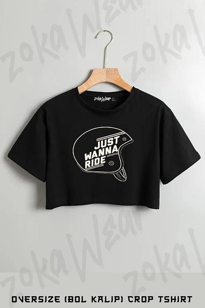 ZOKAWEAR Tricou oversize cu imprimeu cu text Just Wanna Ride pentru motociclete