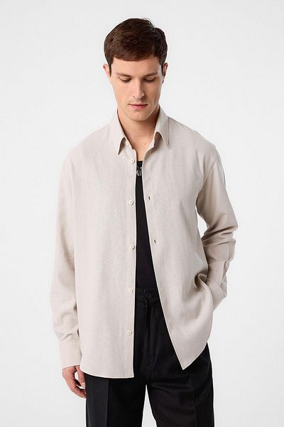 Antioch Beige Relax Fit Linen Blend Men's Shirt