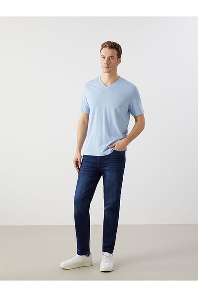 LC Waikiki Tricou pentru bărbați din bumbac pieptănat cu mânecă scurtă, sezon nou, cu decolteu în V - S52843Z8