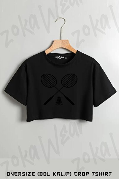 ZOKAWEAR Tricou oversize cu imprimeu cu rachetă de badminton