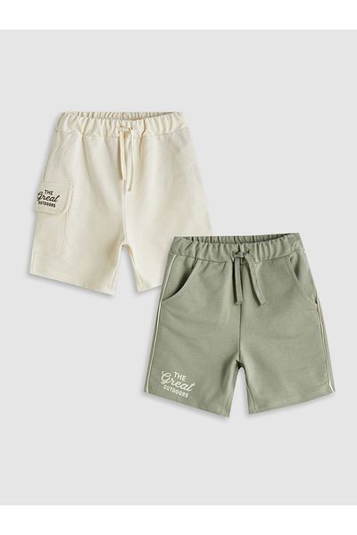 LC Waikiki Beige Elastic Waist Printed Boys' Shorts 2-Piece