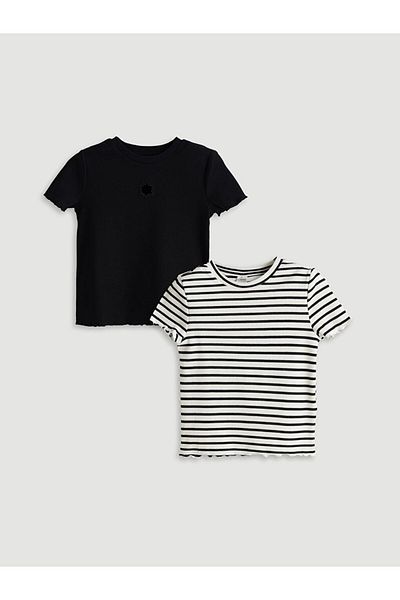 LC Waikiki Nou sezon Crop Tisort pentru fete cu gâtul rotund pentru copii, pachet de 2 - S5EL78Z4