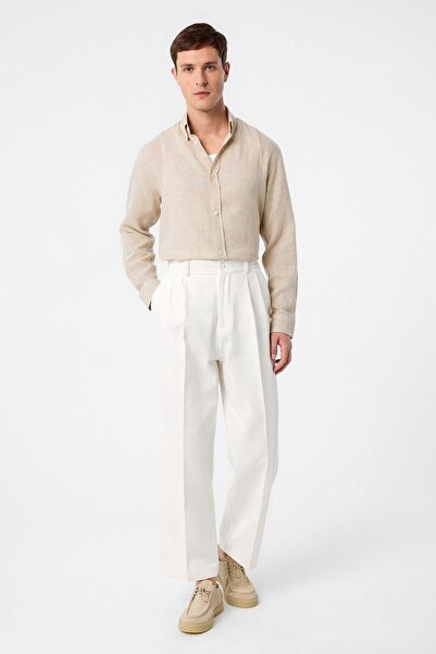 Antioch Beige Linen Blend Collar Buttoned Men's Shirt