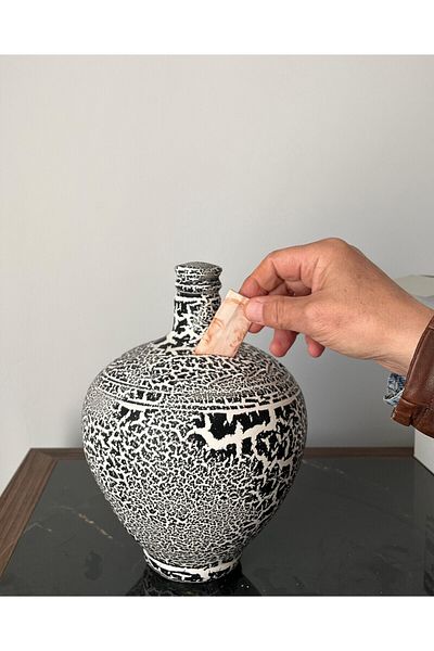 ARKHERA Patterned Plaster Piggy Bank Patterned Medium Size Cannot Be Opened Without Breaking