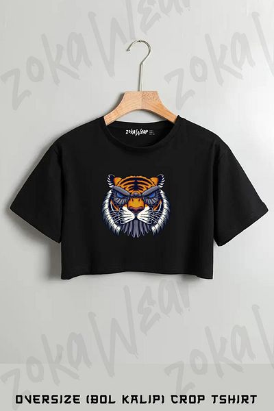 ZOKAWEAR Cyberpunk Tiger Printed Oversize Crop T-Shirt