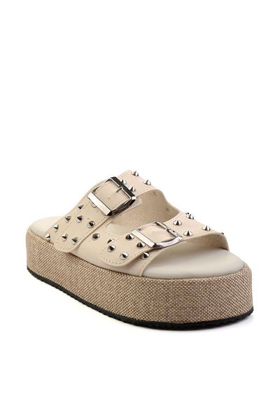 Bambi Beige Leather Women's Slippers K 04423050003