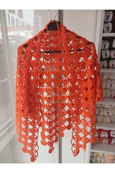 Hobiondort EL ÖRGÜSÜ ŞAL Çeyizlik/Gelin Şalı/Örgü Şal/Tığ İşi Şal/Üçgen Şal N...